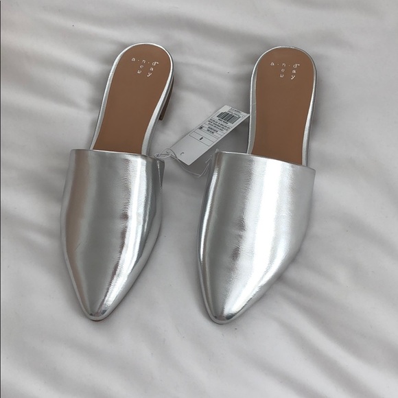 a new day Shoes - NWT silver mules